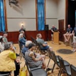 Audience attends Lake Ontario presentation in community hall